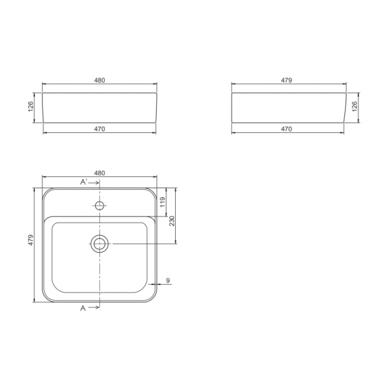 Επικαθήμενος Νιπτήρας Πορσελάνης 48x48cm Cerastyle Hera 078300-u Λευκό